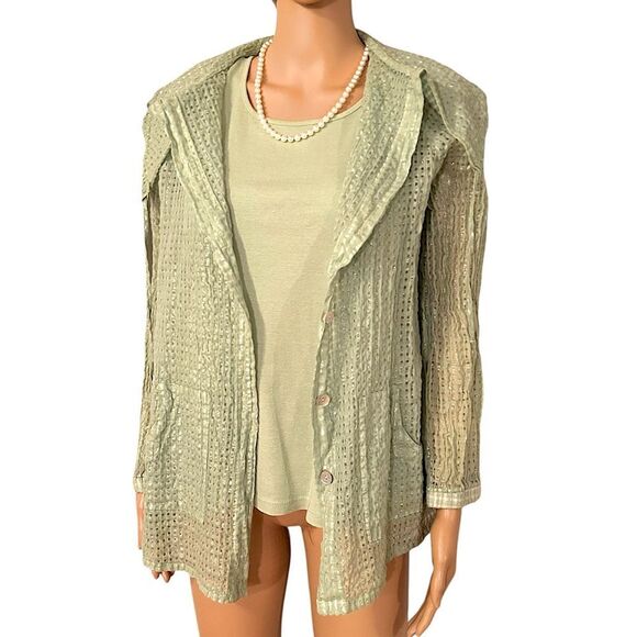 Fenini Women's Size Small Green Cotton Tank and Long Sleeve Button up Top Set - Picture 1 of 15
